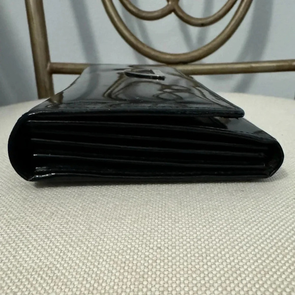 Vintage CHRISTIAN DIOR Evening Black Patent Leather Long Wallet Silver Logo - Picture 11 of 15